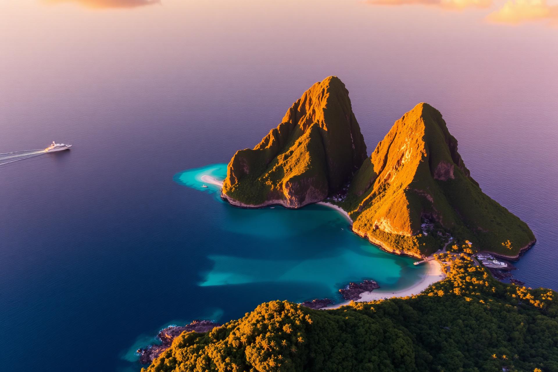 The Pitons of Saint Lucia at golden hour